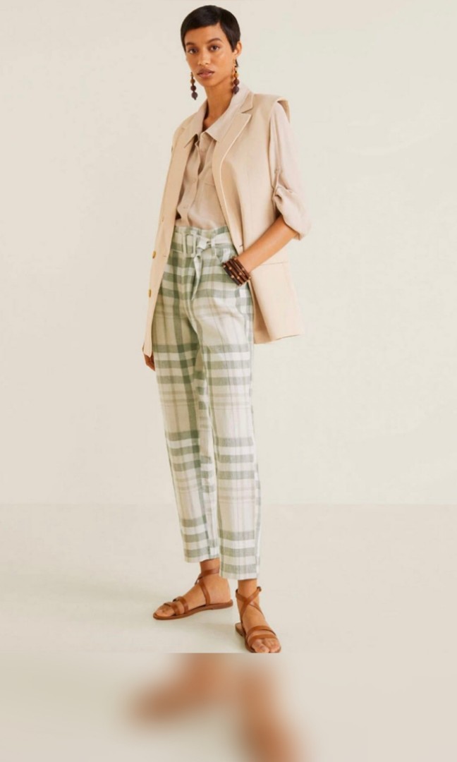 Plaid linen pants clearance