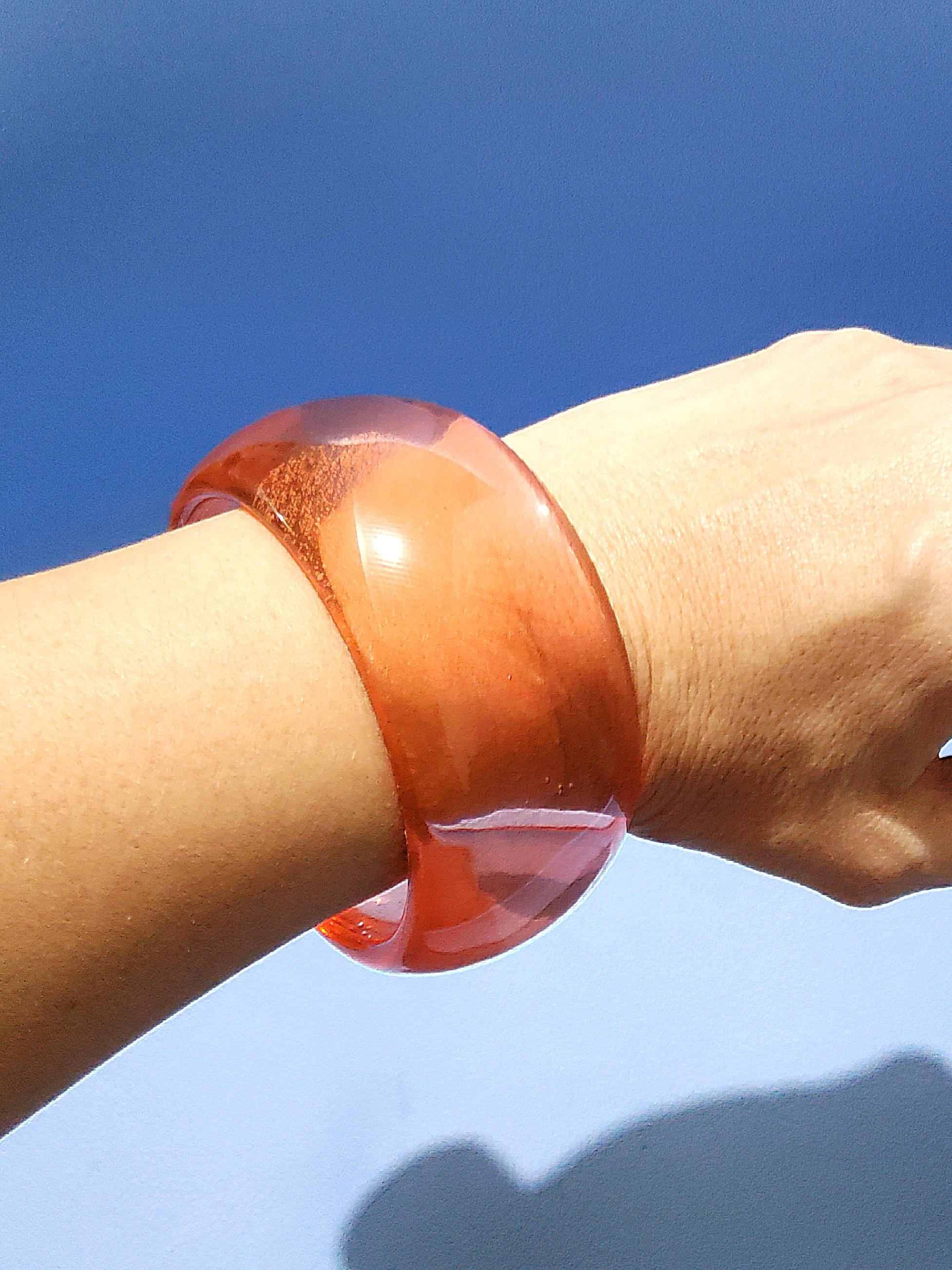 Vintage 70's Transparent Pink Chunky Bangle (Category: Bracelets) located in Cainta. Submitted by thrifty_mama (Listing ID 1104450548, Image 3). Description: in excellent condition. made of plastic. this is more or less a 4 decade old peice from my mom's personal accessories. it still looks exactly the same as i first saw it GCASH SHIPPING ONLY NO PICK UP.