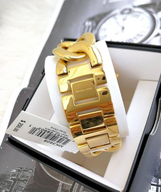 READY STOCK ORIGINAL MICHAEL KORS ELENA GOLD DIAL GOLD CHAIN