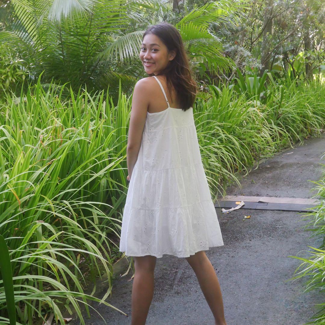 White floral top spaghetti strap dress