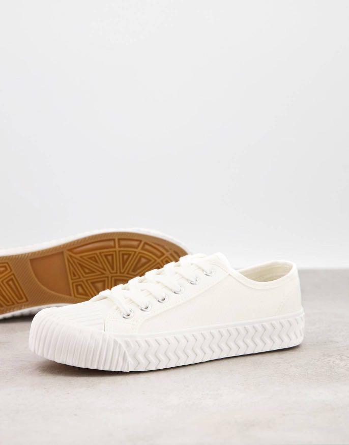 White canvas lace up flatform trainers outlet