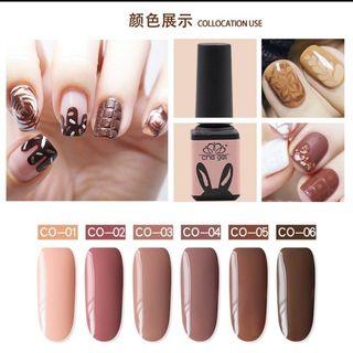 (1 SET FOR 6 BOTTLES)CHE uv soak off gel colour set 6 bottle / 5ml nude brown
