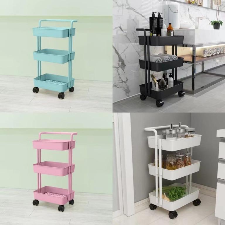 3 Tier Kitchen Utility Trolley Cart Shelf Storage Rack Organizer with ...