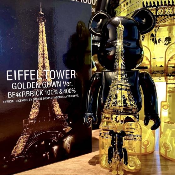 Bearbrick Eiffel Tower Golden Gown 100% & 400%, 興趣及遊戲, 玩具 ...