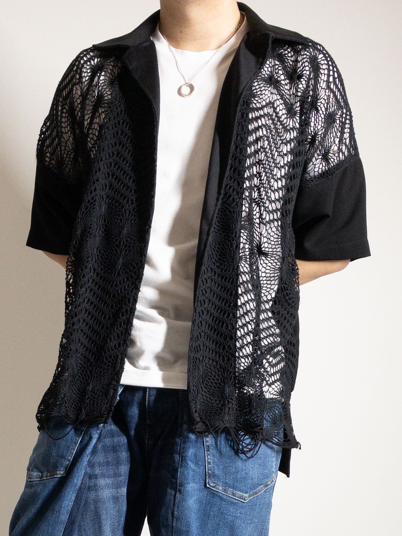 Black Crochet Polo Men S Fashion Tops Sets Tshirts Polo Shirts On Carousell