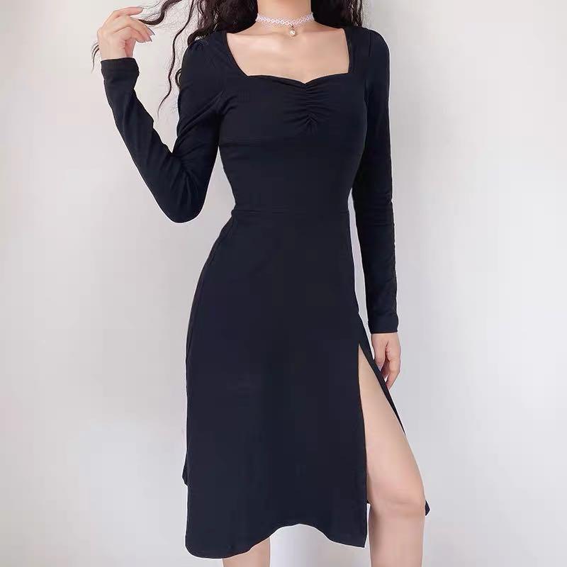 long sleeve slit dress