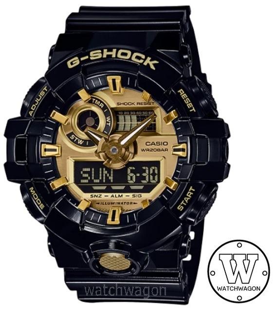 SOLD OUT Casio G Shock GA 710GB 1A Black Gold Analog Digital Unisex Sports Watch Black Glossy Resin Band GA 710