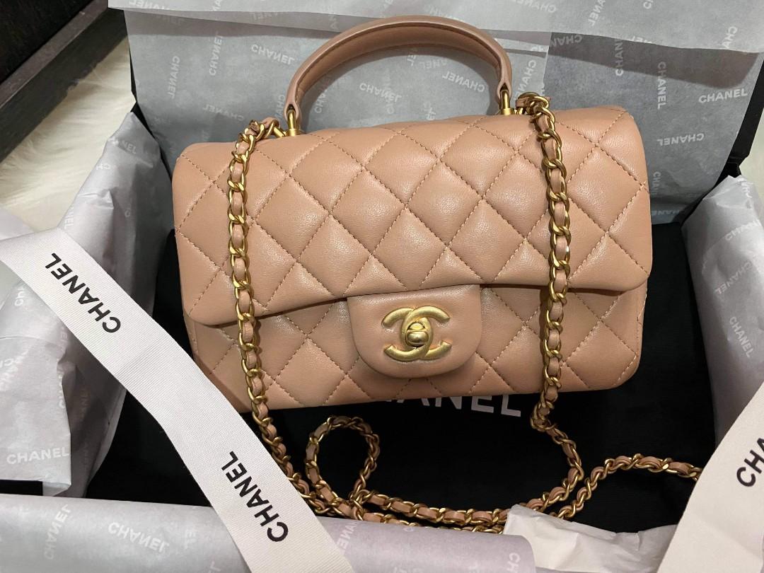 Chanel Mini with Top Handle Beige, Luxury, Bags & Wallets on Carousell