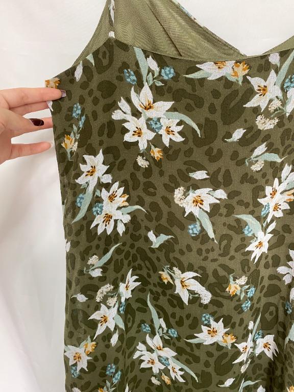 COTTON ON leopard floral print cami dress with self tie ribbons in