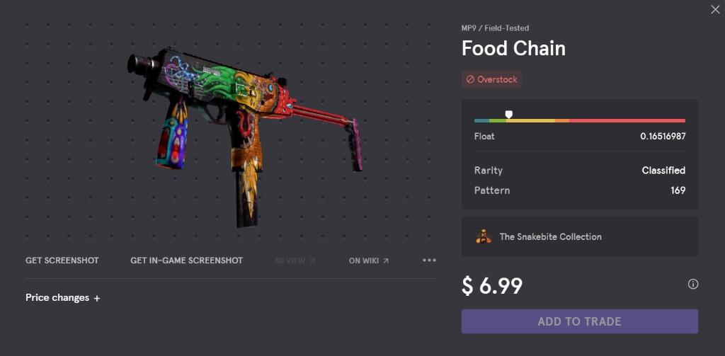 Csgo MP9 Food Chain (FieldTested) LOW FLOAT, Video Gaming, Gaming