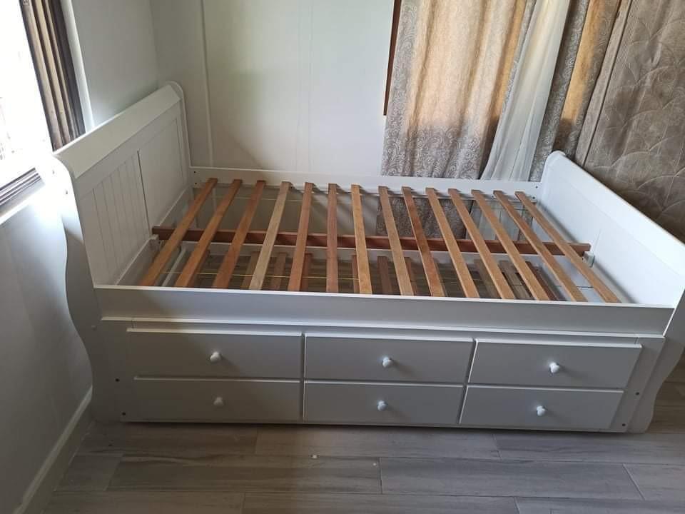 Double bed with pull out and drawers (Category: Bed Frames & Mattresses) located in Pasay City. Submitted by cherry_nicole (Listing ID 1106347590, Image 2). Description: 20,000 20,000 double size bed frame 48x75 with single pull out 36x75 and 3 drawers solid wood ‼️‼️ WAREHOUSE PRICE ‼️‼️ 💯 BRAND NEW ITEMS 💯 ✅ Imported items ✅ MALAYSIAN SOLID RUBBER wood ✅ Free delivery and assemble with in metro manila ✅ Plus delivery charge in CAVITE , BULACA