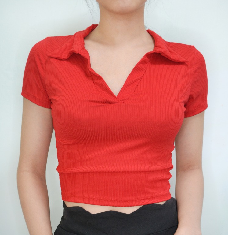 Red polo crop top Clearance