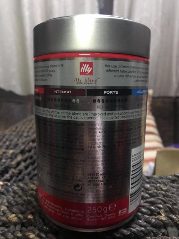 ILLY Espresso Ground Coffee 250g (Category: Beverages) located in Quezon City. Submitted by abubotmanila (Listing ID 1106342518, Image 3). Description: We use different roasting curves to create three different taste profiles, including decaffeinated, so you can enjoy a full bodied coffee with a rich harmony of aromas. Classico - Mild and Balanced Intenso - Full-Bodied Forte - Rich and Strong Decaf - Mild and Balanced Secured inside the illy can,