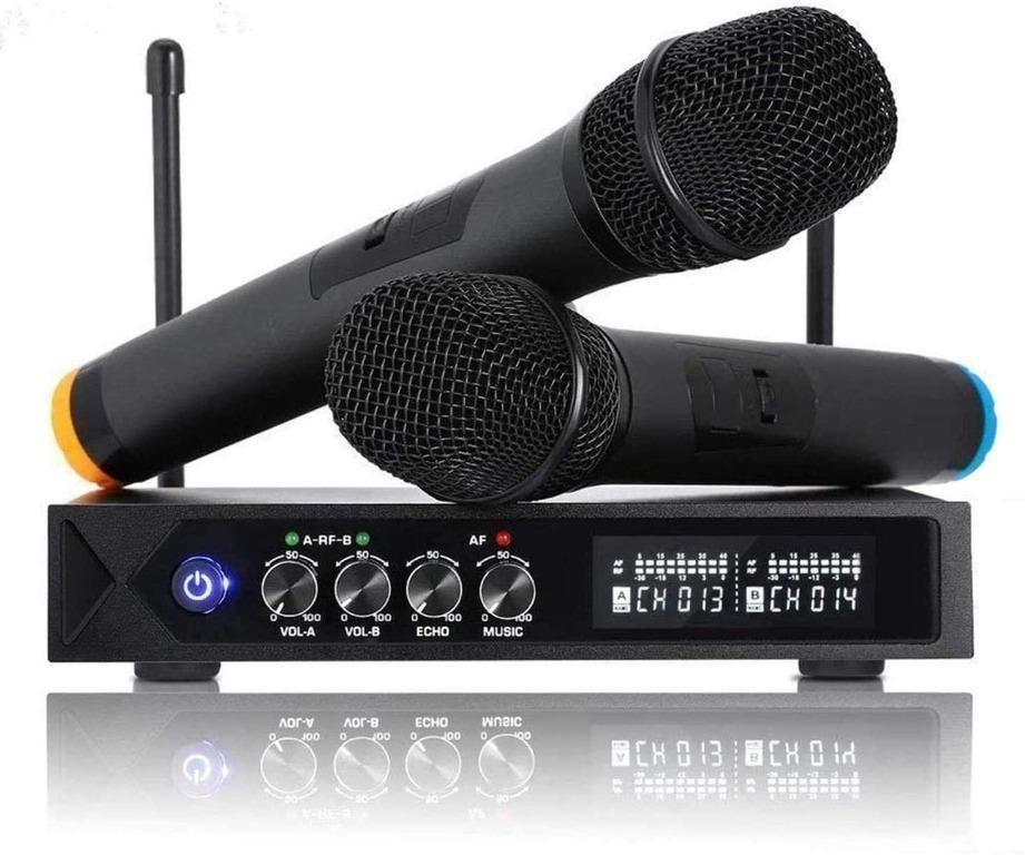S9 UHF Rechargeable Wireless Microphone System Karaoke Microphone Wireless  Mic Cordless Dual with Bluetooth Receiver Box + Volume Control ECHO for