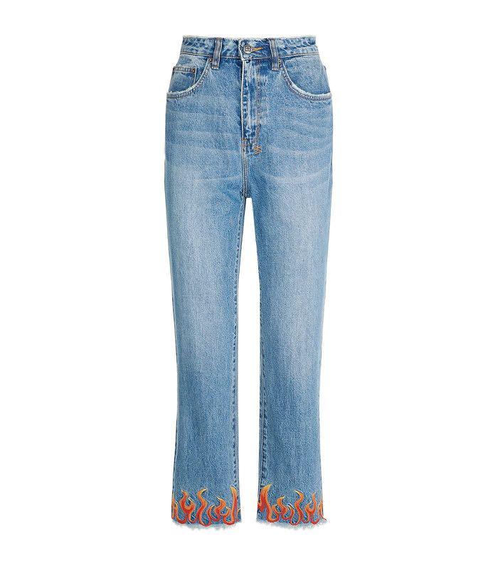 Ksubi Blue Denim Flame Embroidered Jeans Women s Fashion Bottoms Jeans Leggings on Carousell