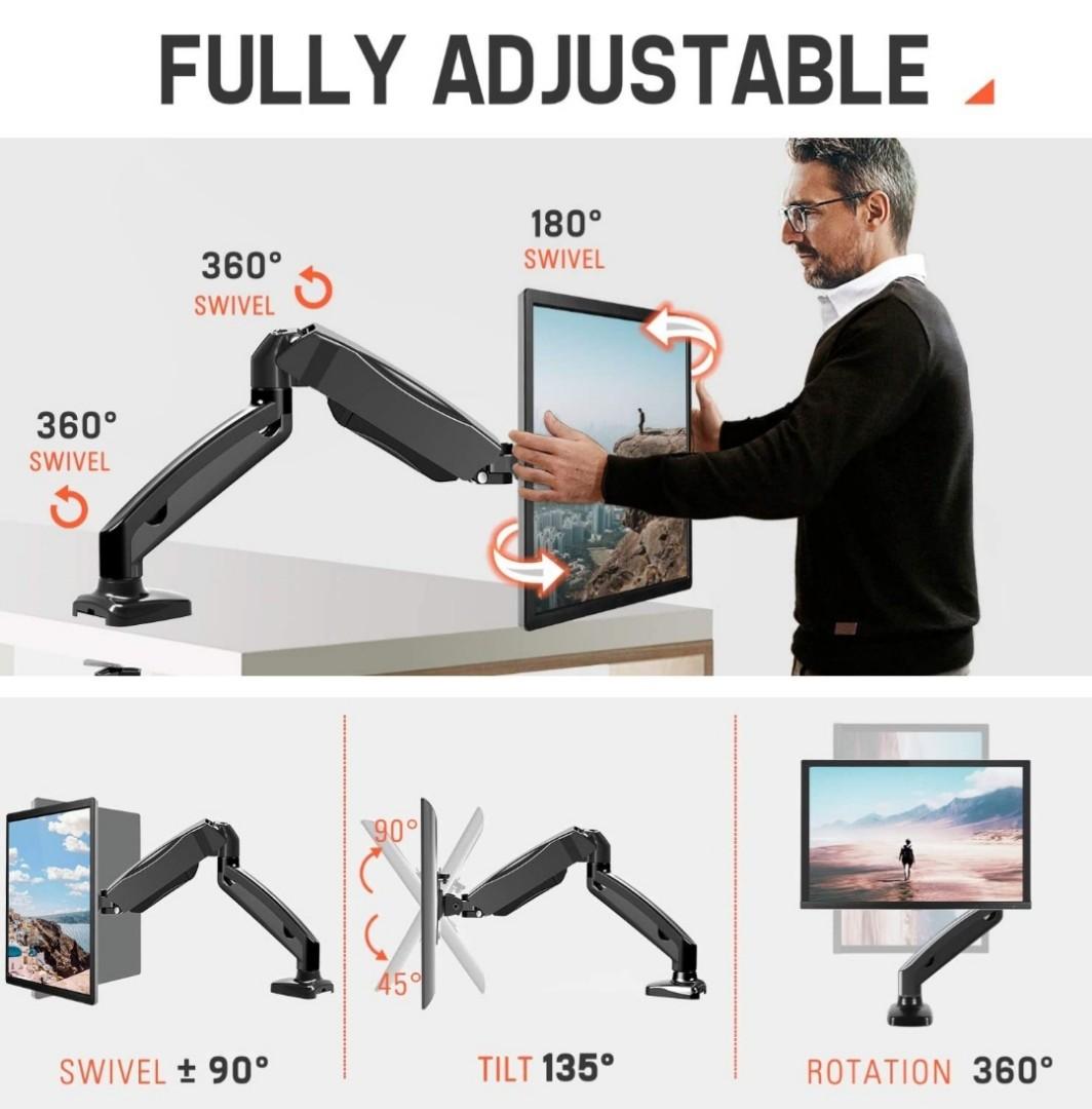 Single Monitor Arm Desk Mount Adjustable Gas Spring PC Monitor Arm Fits Most Monitors up to 32 with VESA 75x75 and 100x100mm Clamp and Grommet Base Full Motion Monitor Mount PL03 Eono by