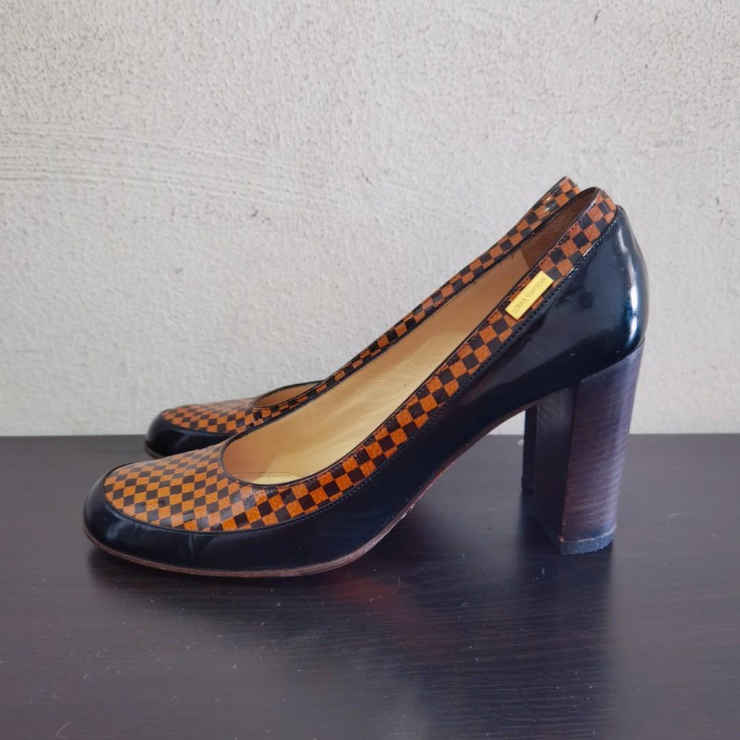 Louis Vuitton Damier Ebene Patent Leather Pumps Brown