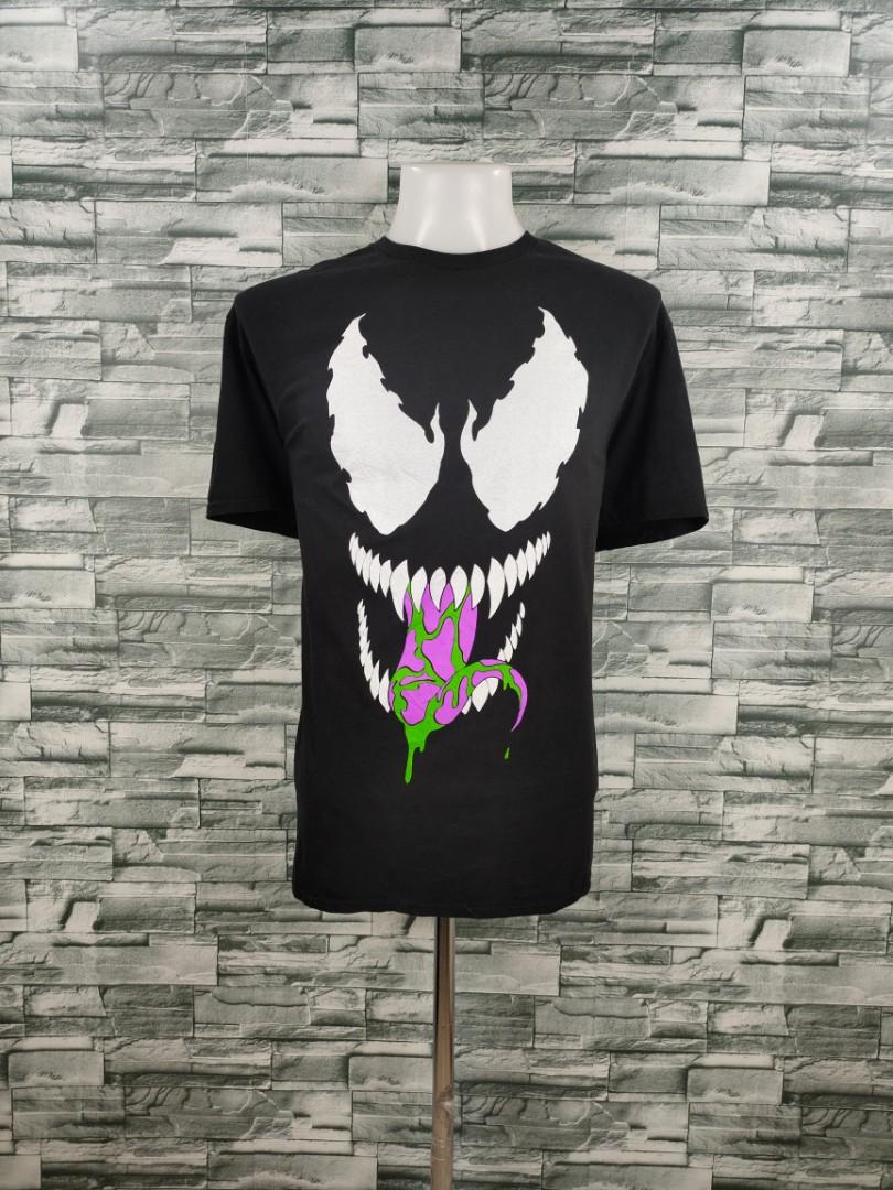 Marvel Venom Spell Out Spiderman Tongue Teeth Mouth Black Shirt