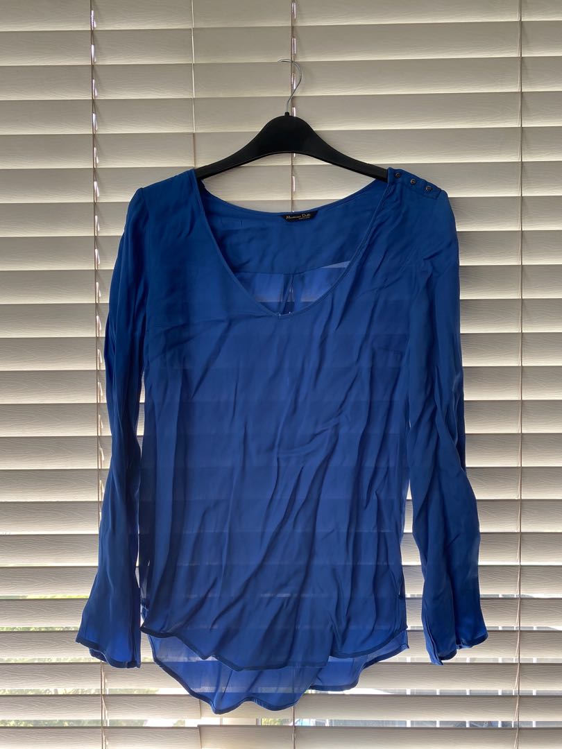 Massimo Dutti Blue Silk Blouse, Women's Fashion, Tops, Shirts on Carousell