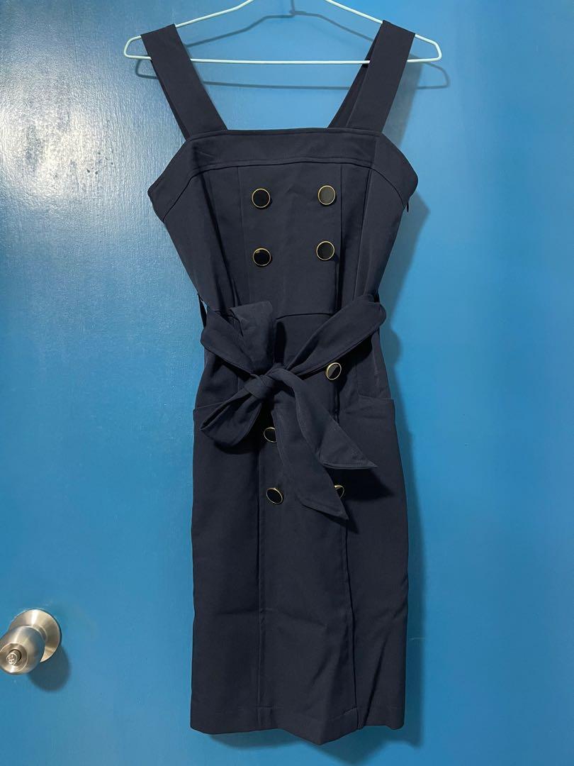 Miss Selfridge navy blue trench coat dress with sash Women s Fashion Dresses Sets Dresses on Carousell