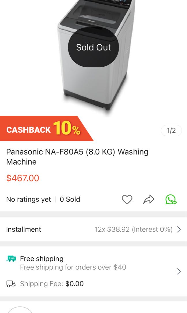 Panasonic NAF80A5 (8.0 KG) Washing Machine, TV & Home Appliances