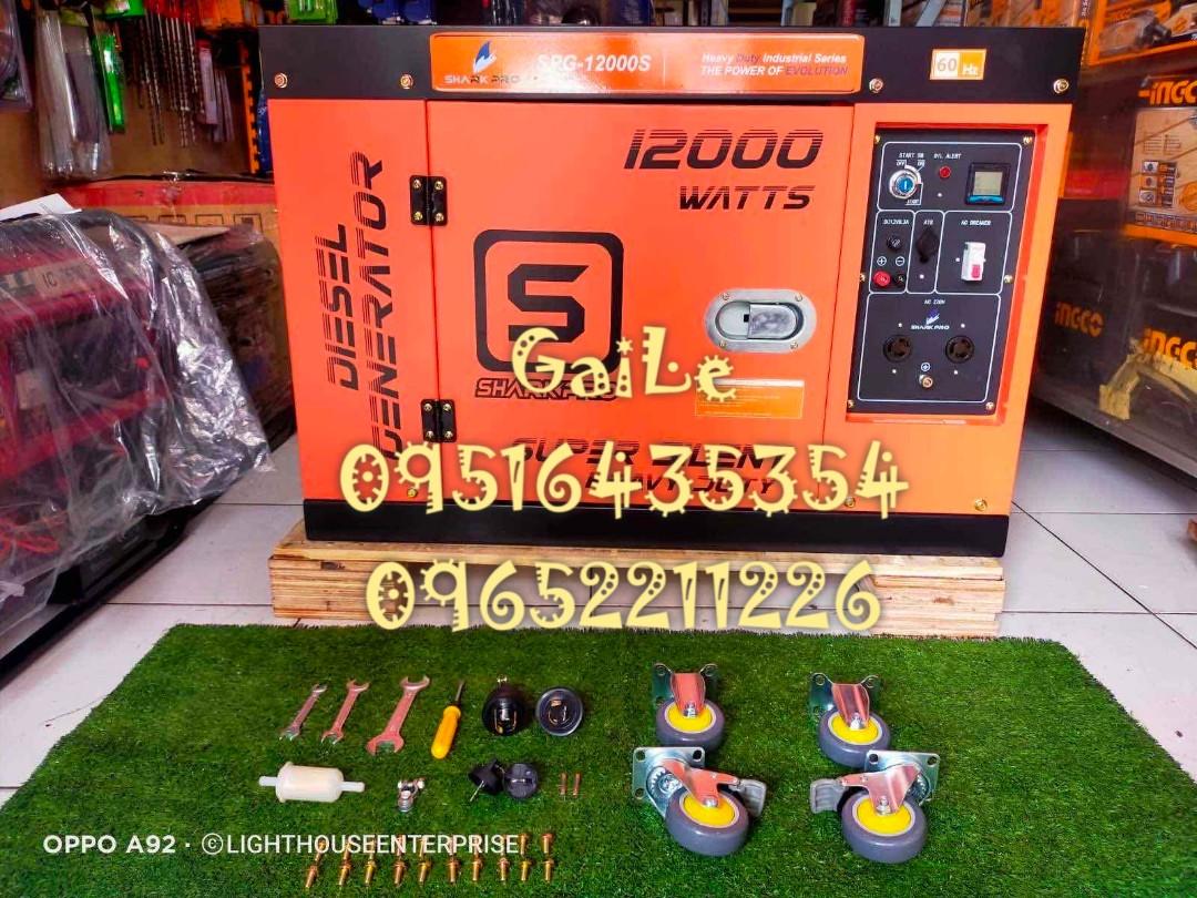 SHARK 10kva Silent Type Air-cooled Diesel Generator (Category: Construction Tools & Equipment) located in Caloocan City. Submitted by abieghail (Listing ID 1106228967, Image 3). Description: SHARK PRO 10kva Super Silent Diesel Generator, Heavy Duty Industrial Series 100% Copper - AVR Type Alternator, Automatic Transfer Switch (ATS) Ready 📍Frequency: 60 Hz 📍Rated AC Voltage: 220v 📍Rated Output: 8kva 📍Max Output: 10kva 📍Fuel Type: Diesel 📍Sta