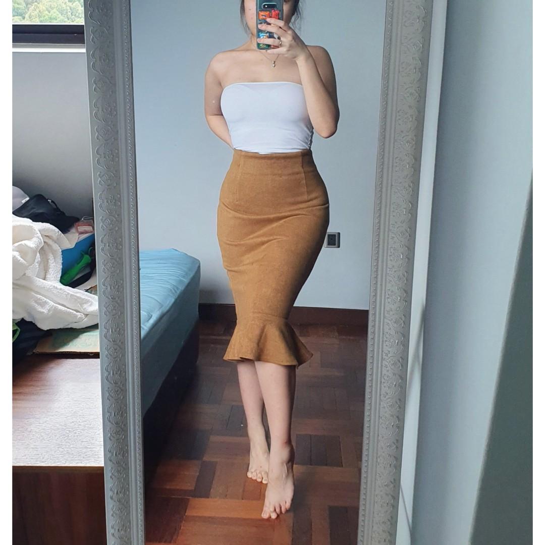 Tan frill hem skirt on sale