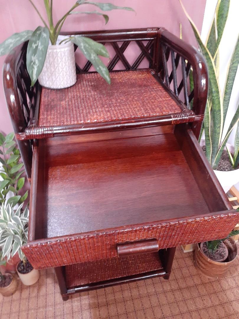 Vintage rustic rattan drawer shelf farmhouse cottagecore, Furniture