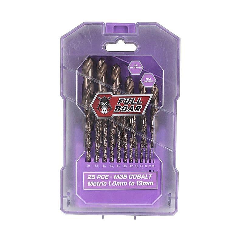 25 pc Cobalt Drill Bit Set (Category: Construction Tools & Equipment) located in Caloocan City. Submitted by dianethriftstore (Listing ID 1106529075, Image 1). Description: The Full boar Cobalt drill bit set is made from durable M35 Cobalt steel and features a fully ground shank and 135 degree split point drill tip that drills on contact.Suitable to drill Hard steels, Cast Iron , Aluminium, ferrous metals, plastic and timber.Stored in a plastic c