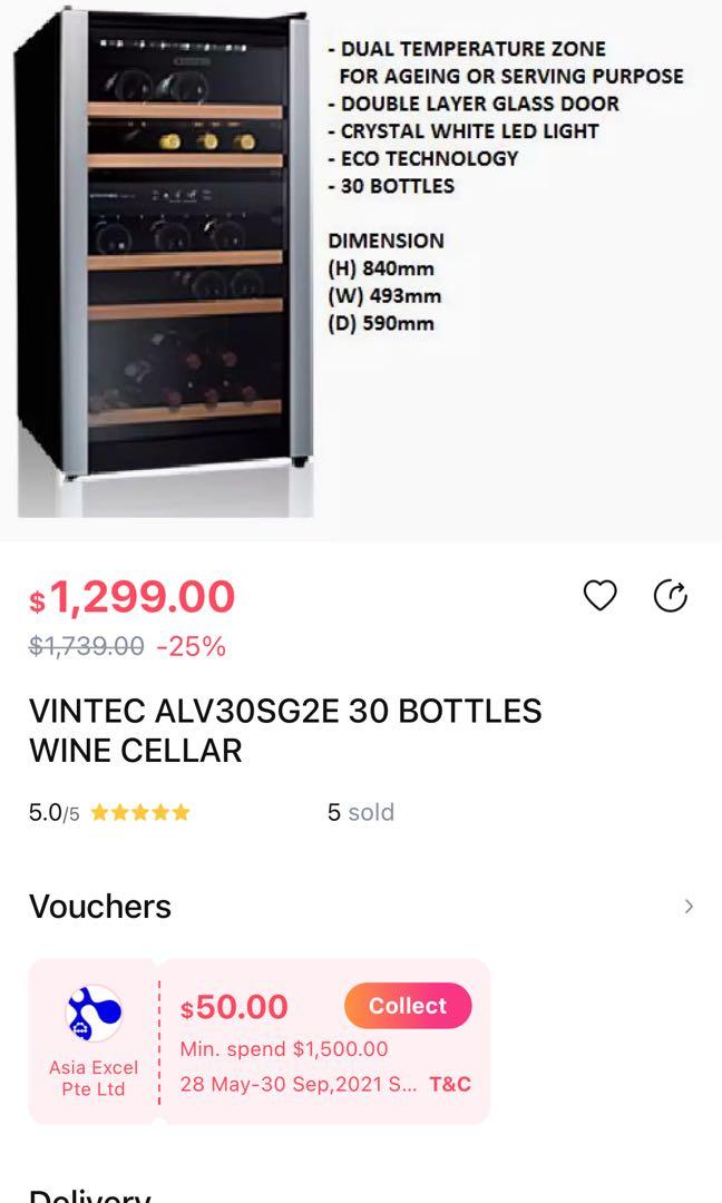 30 bottle dual zone vintec wine fridge / chiller / cellar / cooler, TV