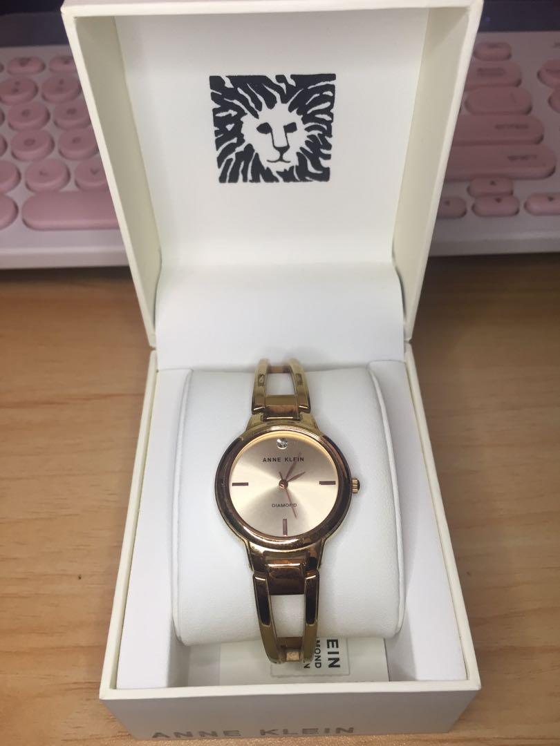 Authentic ANNE KLEIN Diamond Accented Dial Rose Gold Open Bangle Watch Preloved
