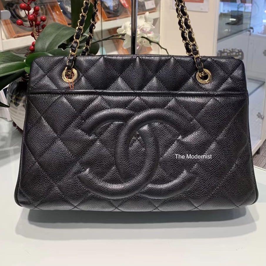 CHANEL Timeless CC Soft Quilted Caviar Leather Shopping Tote Bag Black