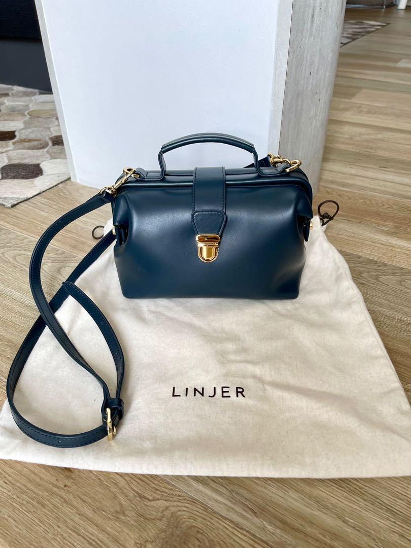 Authentic Linjer Doctor Leather Bag in Navy and Gold Hardware