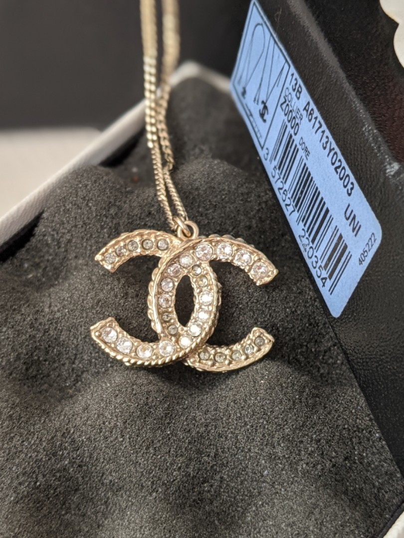 Chanel Double Strand Goldtone CC Crystal Necklace - Yoogi's Closet