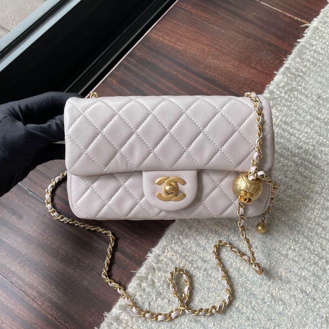 Chanel Pearl Crush Mini Rec in Yellow, Luxury, Bags & Wallets on Carousell