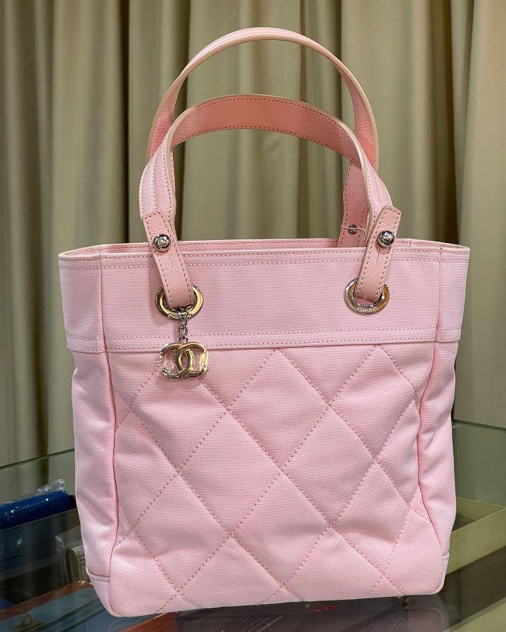 Chanel Light Pink Quilted Canvas Paris-Biarritz Petite Shopping Tote Bag -  Yoogi's Closet