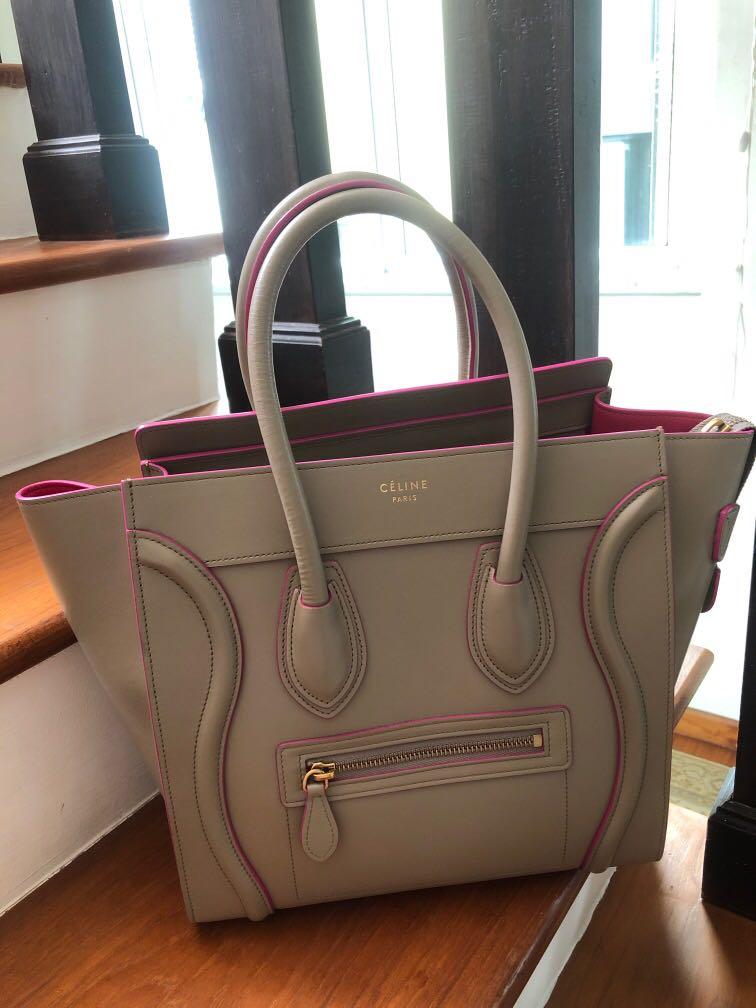 C LINE Micro Luggage in Taupe with hot pink trim