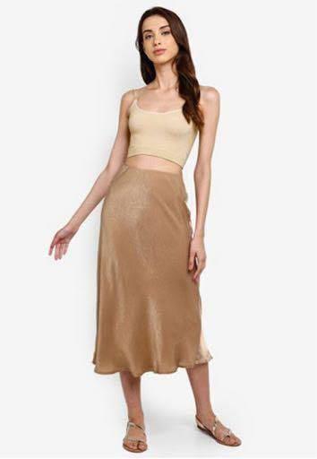 Cotton On Gold Satin Midi Skirt, Women 