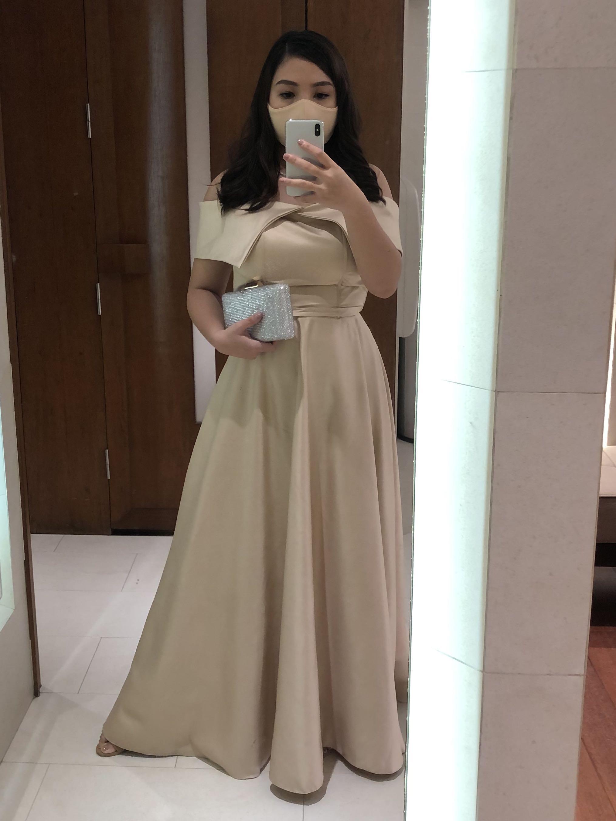 FORMAL GOWN Gold Nude Color Off Shoulders Bridesmaid Dress