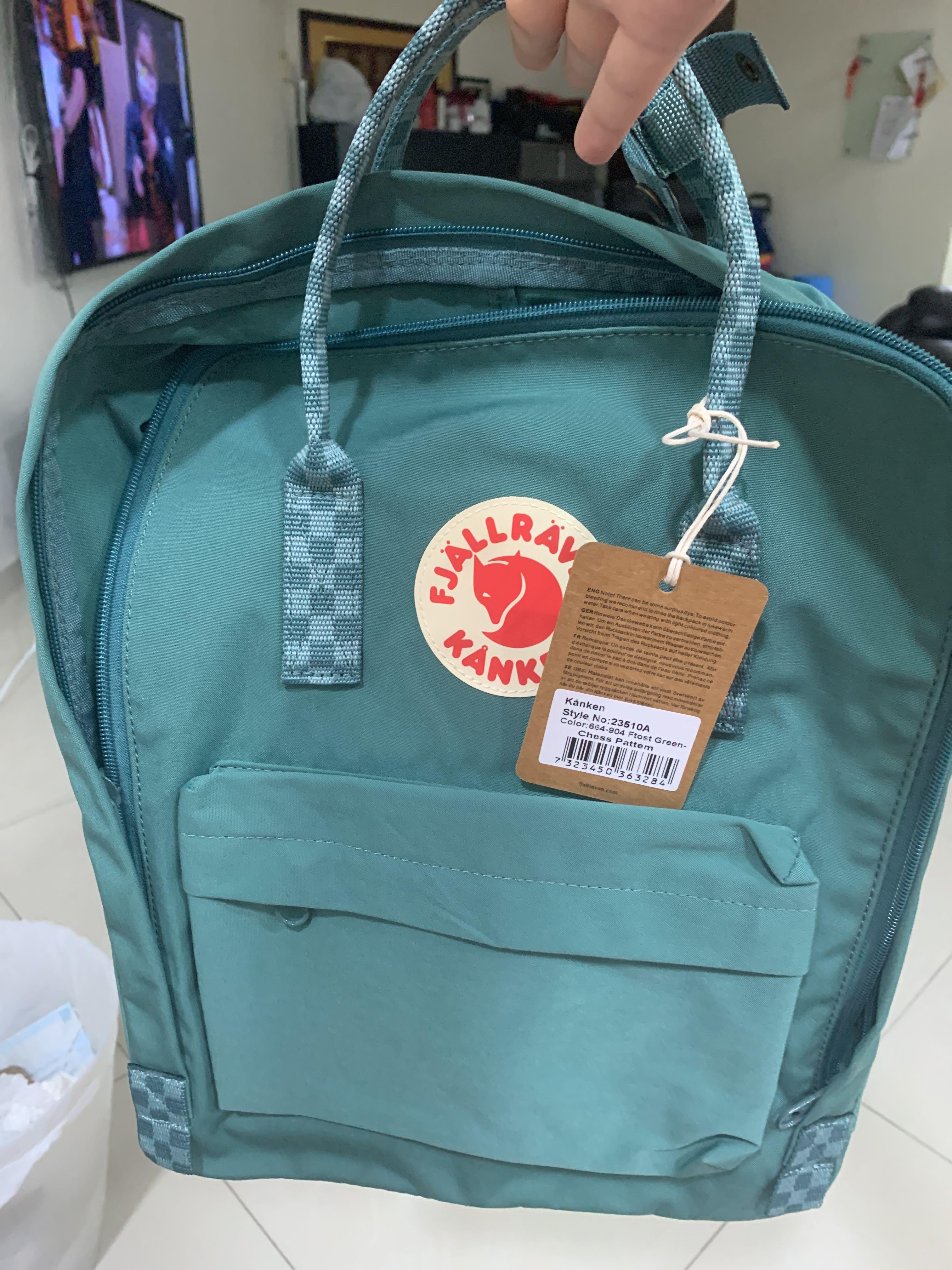 kanken frost green chess pattern