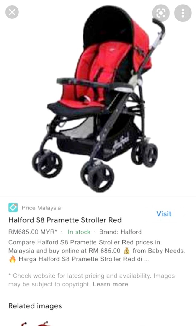 Halford S8 Pramette Stroller Red Babies Kids Going Out