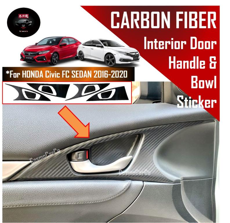 BRMYL 4PCS Carbon Fiber Stickers Door Handle Bowl Decals for 10th Gen Honda Civic 2016 2017 2018 2019 2020 2021 for Honda Civic Accessories Black 