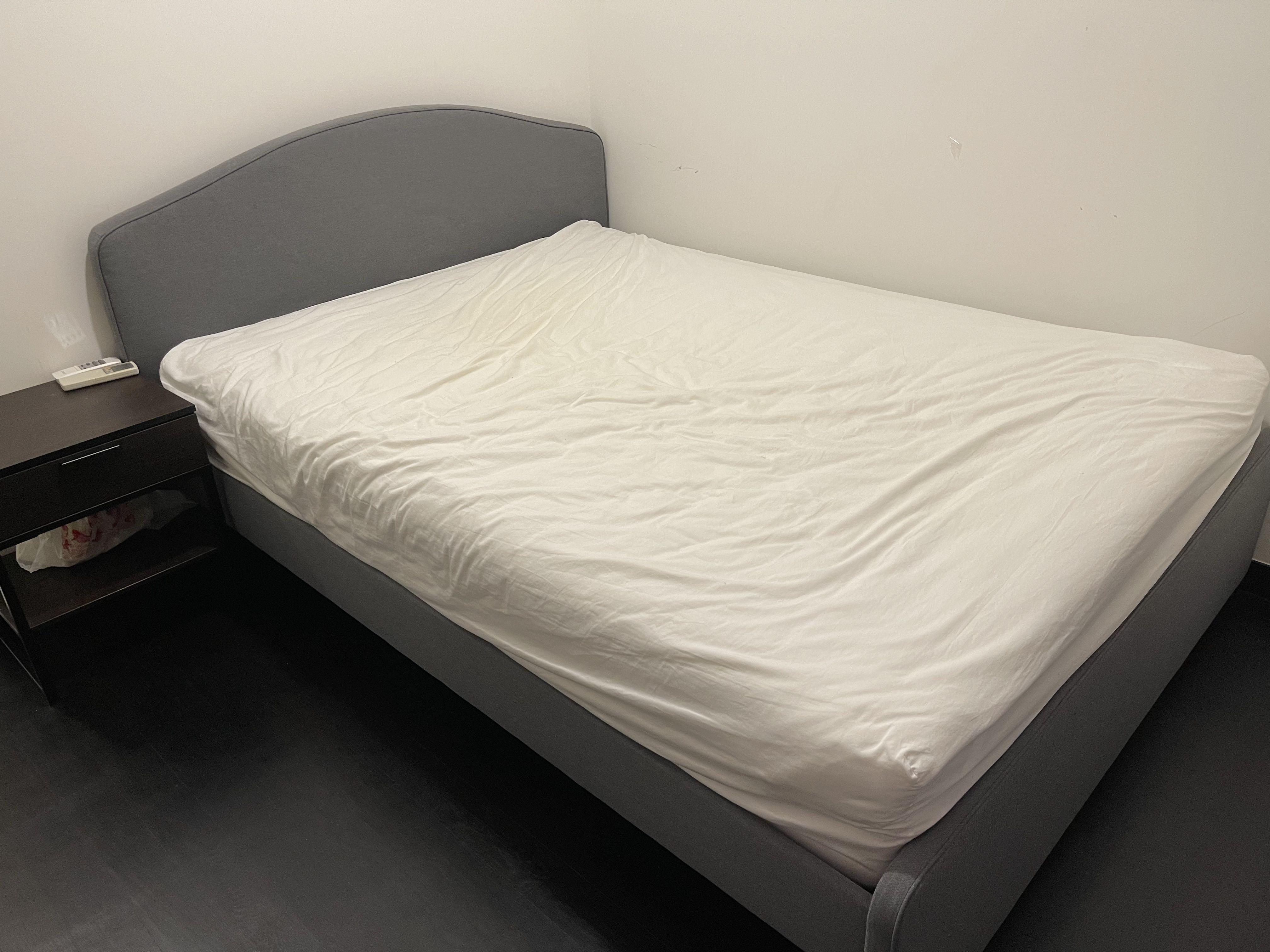 IKEA Queen Size Bed & Mattress & night table, Furniture & Home Living