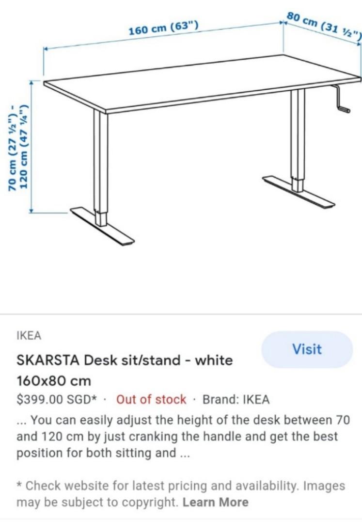 IKEA SKARSTA Adjustable Study Table Desk, Furniture & Home Living