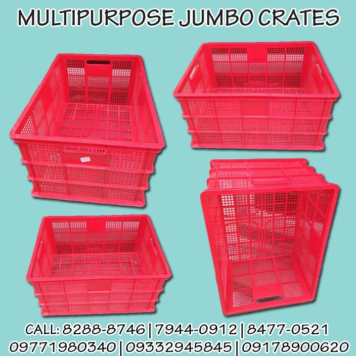 jumbo crates (Category: Storage Boxes & Baskets) located in Marikina City. Submitted by irene.00999 (Listing ID 1106420422, Image 1). Description: plastic crates made of HDPE material we have: multi purpose crate closed crate base crate open handle base crate closed handle grande crate bottle crate cover crate ice crate harvest crate perforated harvest crate closed wall bread crate egg crate egg tray perforated vegetable crate multi purpose jumbo