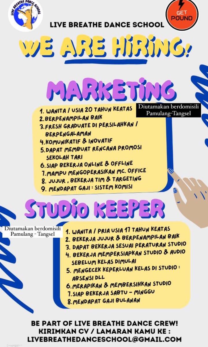 Lowongan Kerja Studio Dance PART TIME / FULL TIME / FREELANCE