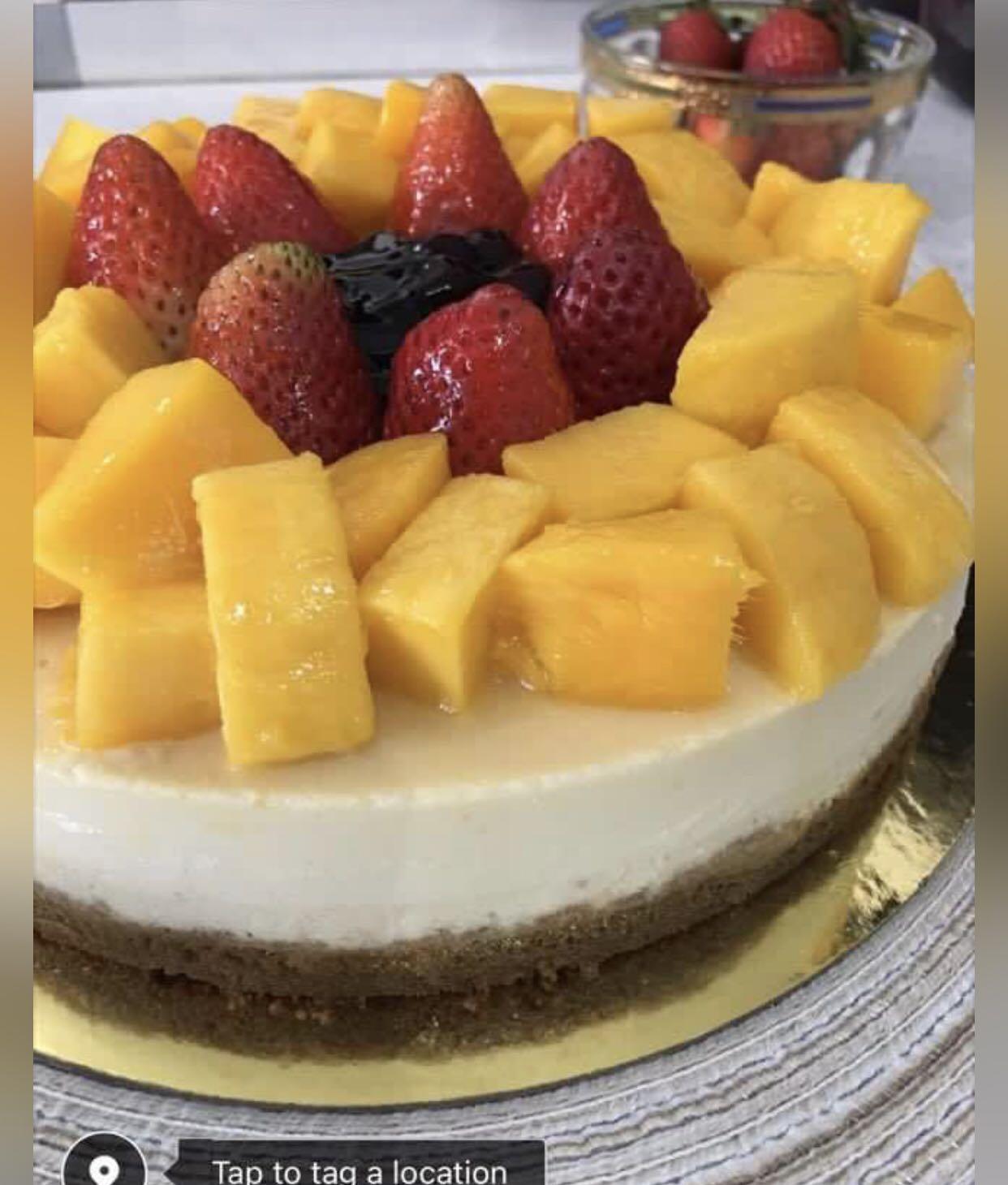 Mango strawberry blueberry cheesecake (Category: Homemade Bakes) located in San Juan City. Submitted by iambernie (Listing ID 1087966133, Image 1). Description: 8 inch cheesecake made with real cream cheese and topped with fresh mangoes, strawberries and canned blueberries Very smooth and creamy. Perfect for birthdays or as a treat anytime!! .
