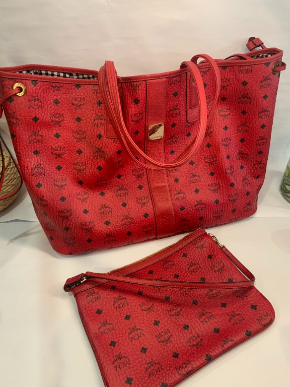 Mcm large red tote sales