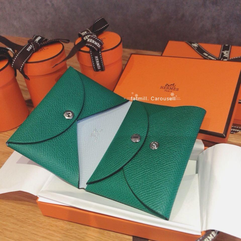 Hermes Calvi Duo Compact Jade Blue Brume Epsom