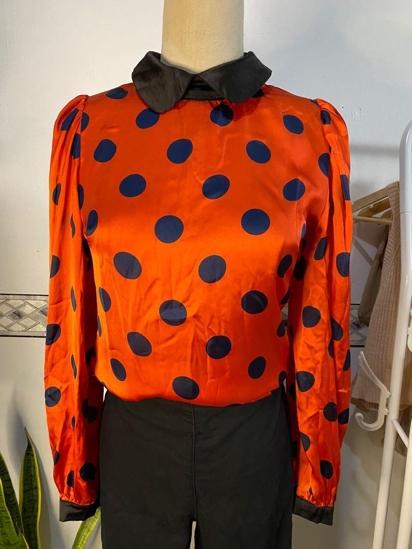 Polka Dots Collared Blouse (Category: Longsleeves) located in Makati City. Submitted by ilove.hellokitty (Listing ID 1106487646, Image 1). Description: formal blouse S-L.